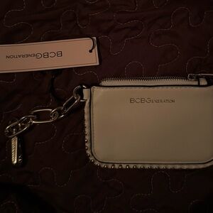 BCBGeneration Beige Card Holder Wallet with Gold Chain